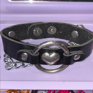 Black Faux Leather Heart O-Ring Bracelet